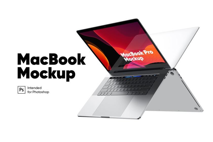 独特角度的macbookpro苹果笔记本电脑psd样机素材