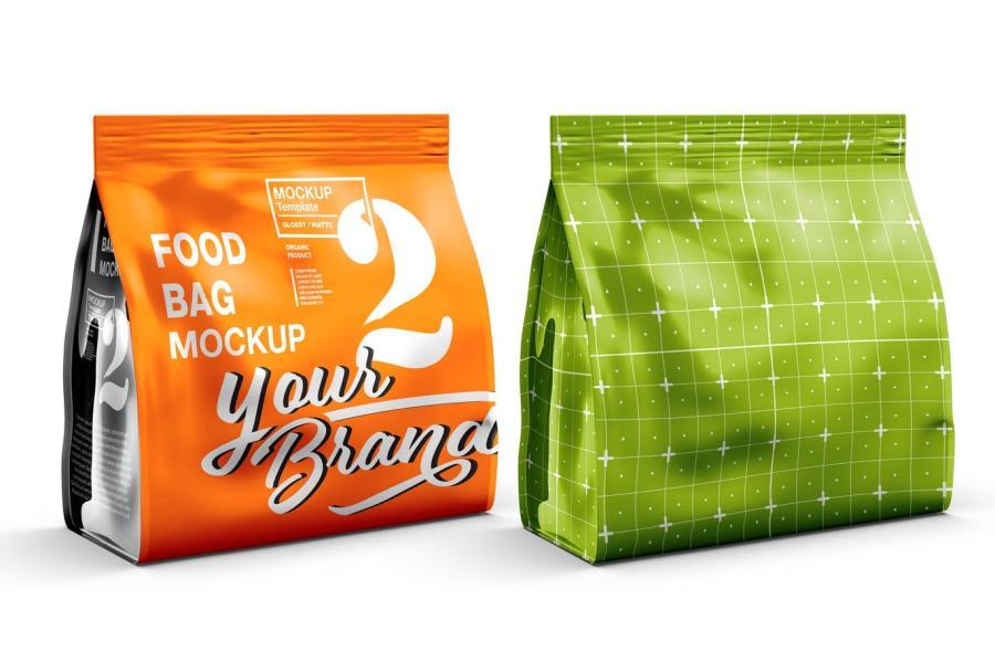 立放的食品塑料封口包装袋设计展示psd样机素材