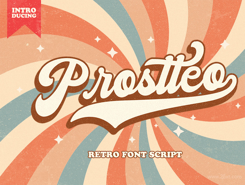 prostteo是一款复古风格的英文粗体艺术连体字体,包含了大写字母,小写