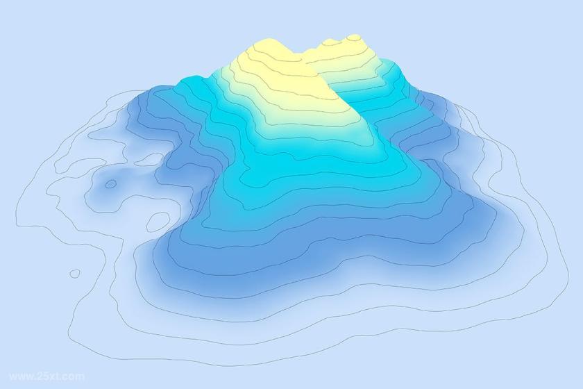 彩色渐变效果的3d山脉等高线抽象轮廓背景图片素材