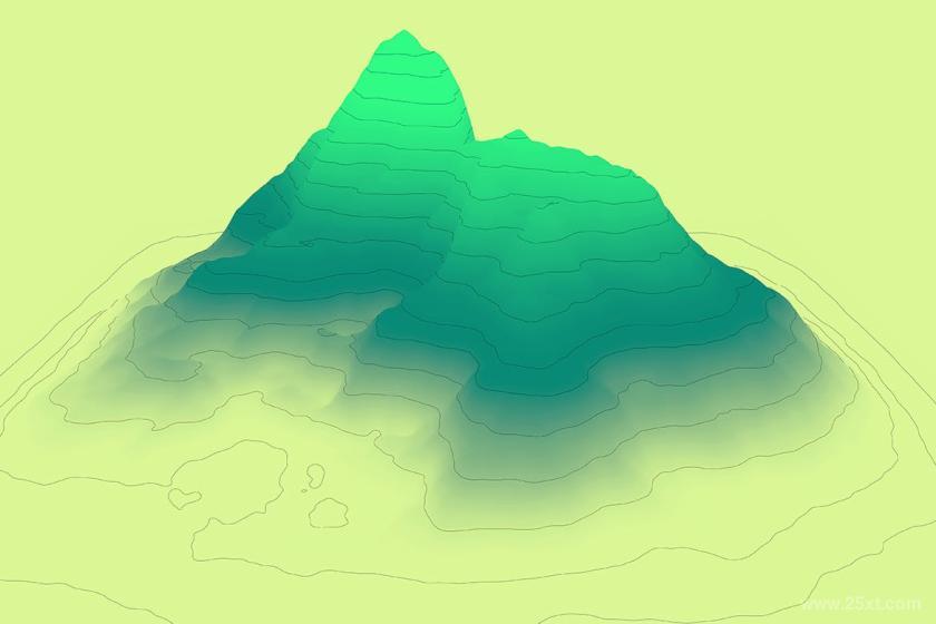 彩色渐变效果的3d山脉等高线抽象轮廓背景图片素材