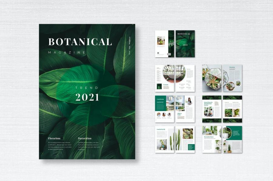 清新自然风格的植物杂志画册indesign设计模板